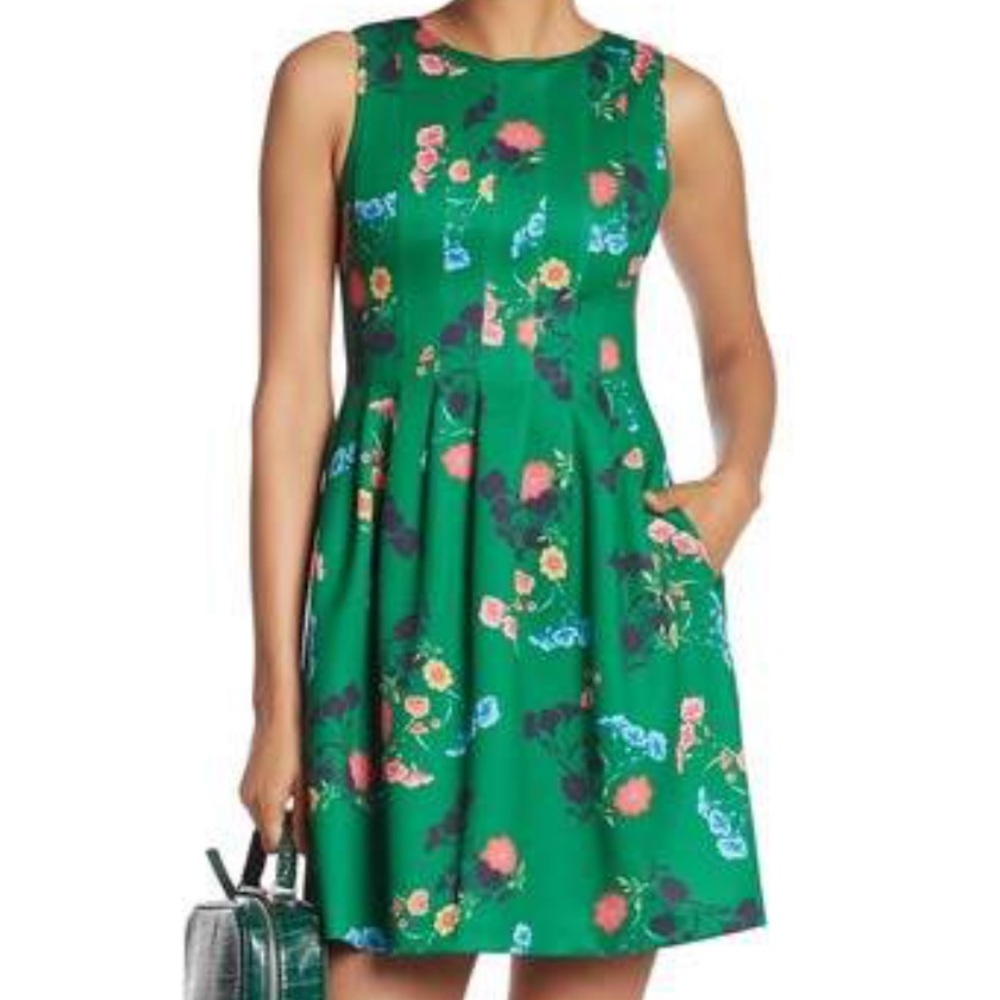 Vince Camuto Green Flowered Scuba Dress NWT